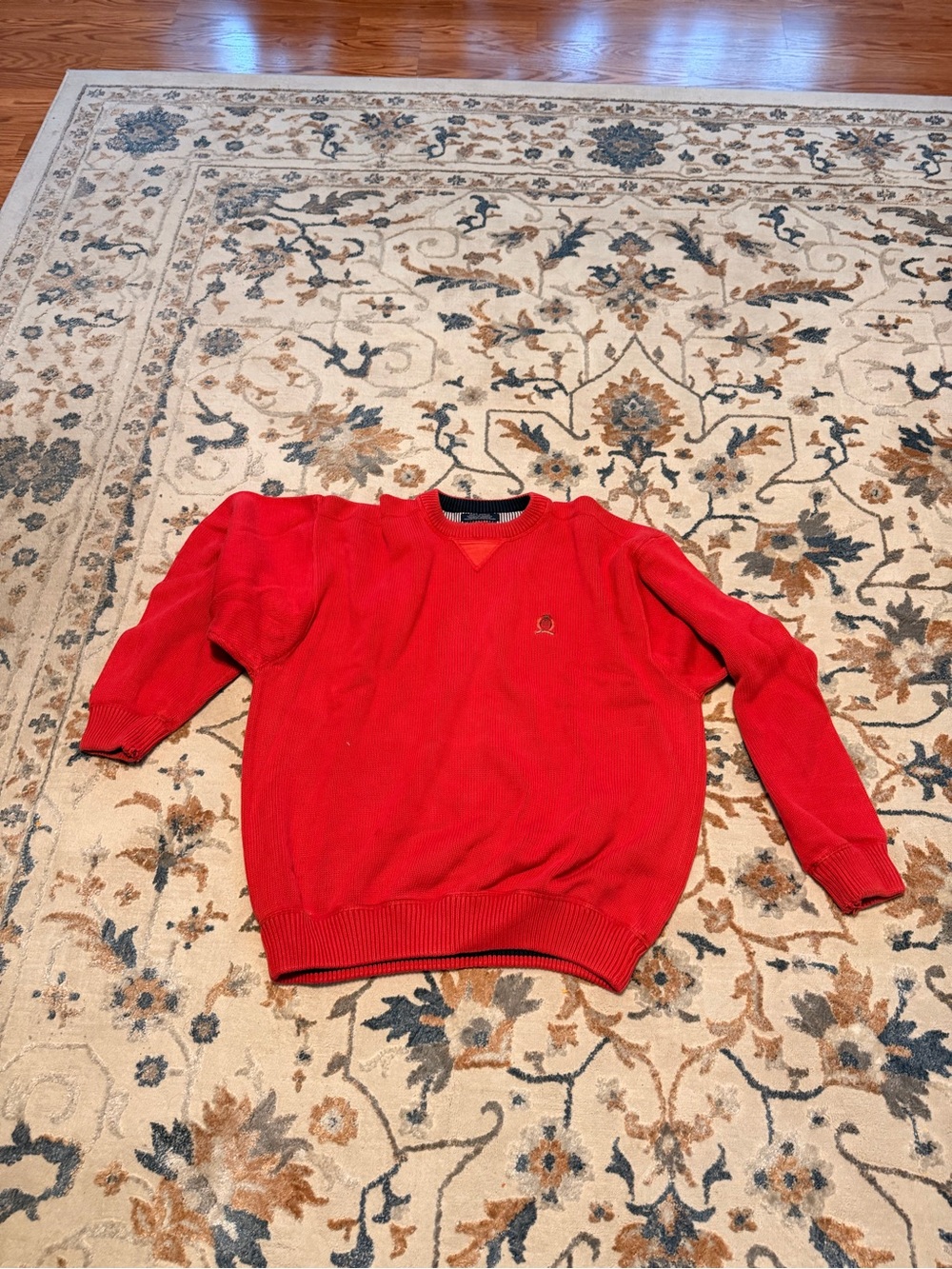 Tommy Hilfiger Men's Red Crewneck Sweater with Subtle Logo